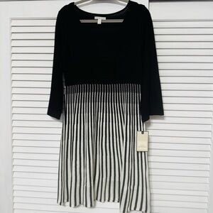 NWT Dana Buchman Black and White 3/4 Sleeve Dress- boho - scoop neck